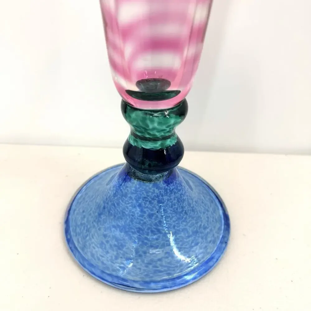Vintage Colorful Murano Style Studio Art Glass Hand Blown Pedestal Vase 11.25